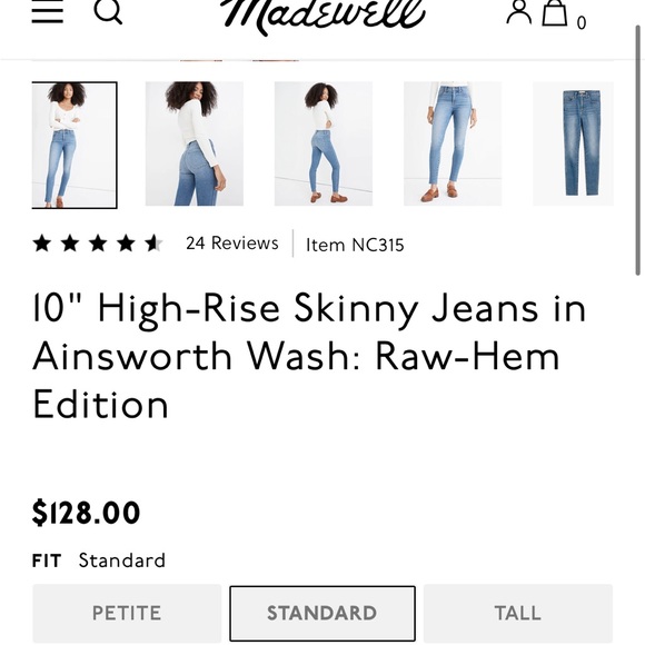 Women’s Madewell 10" High-Rise Skinny Jeans in Ainsworth Wash: Raw-Hem - Size 28 - Picture 8 of 10